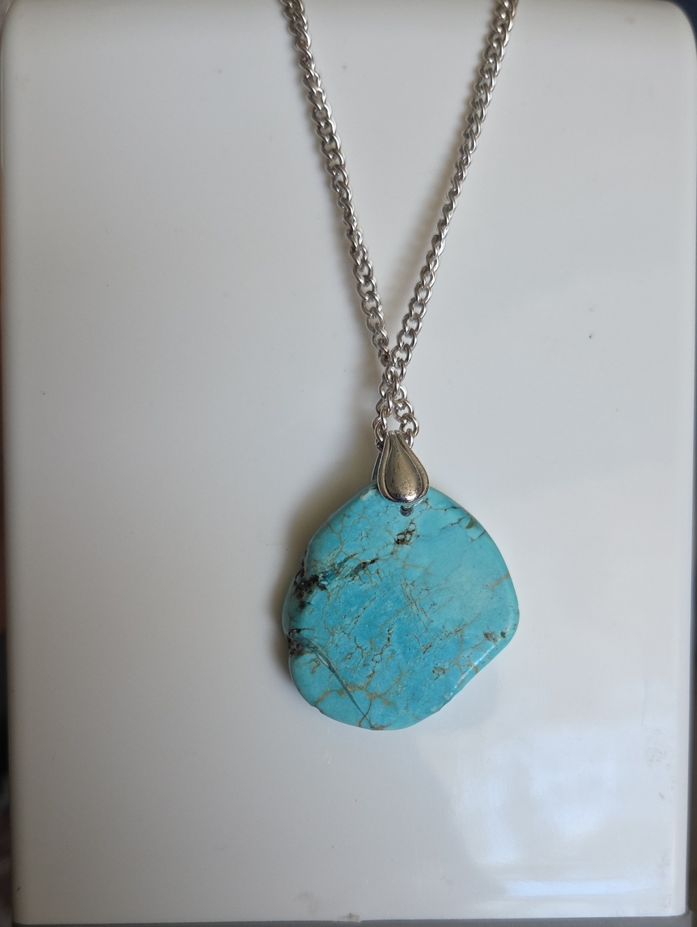 GenuineTurquoise Stone Pendant Necklace - Blue Turquoise Necklace